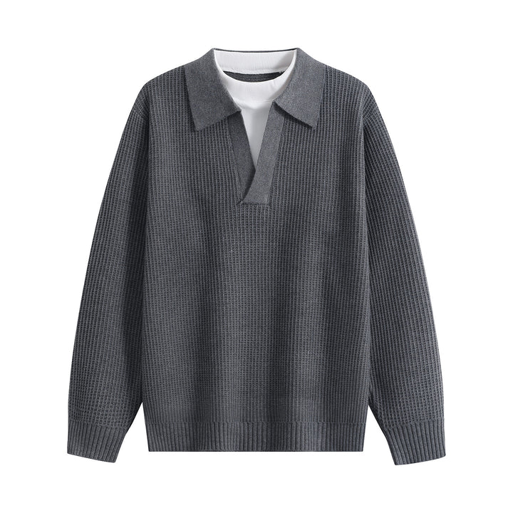 Damen Grobstruktur-Pullover mit Polokragen und V-Ausschnitt Echoarchiv