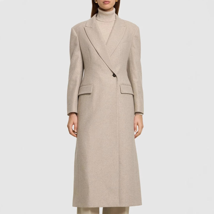 Damen Taillierter Longline Wollmixmantel mit schlanker Silhouette und Einreihiger Knopfleiste Echoarchiv