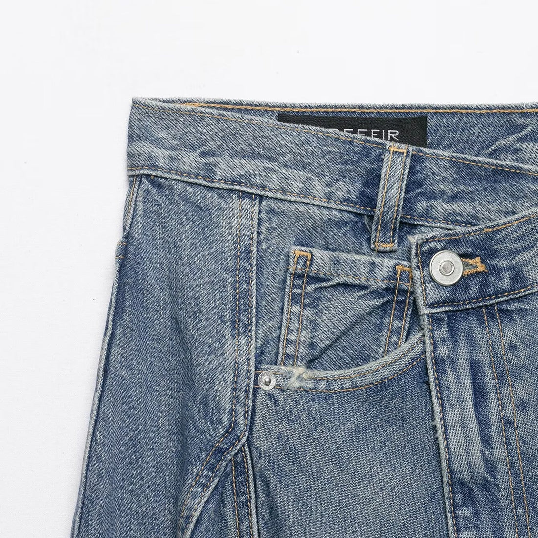 Damen Asymmetrischer Denim‑Wickelrock mit Einsätzen und Taschen Echo Archiv
