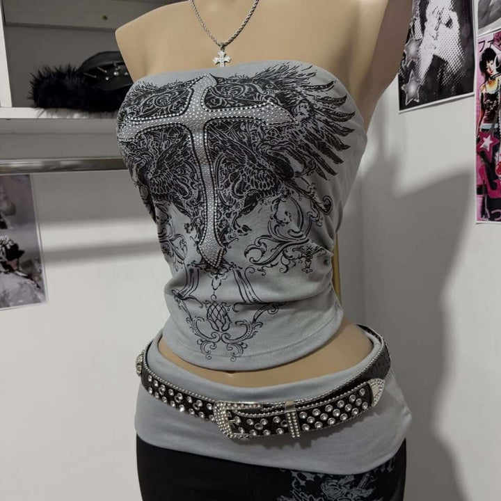 Damen Elegantes Bandeau-Top mit modischem Grafikdesign Echo Archiv