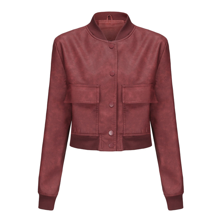 Damen nan kurze Crop-Kunstlederjacke im Blousonstil mit Druckknopffront und aufgesetzten Pattentaschen Echo Archiv