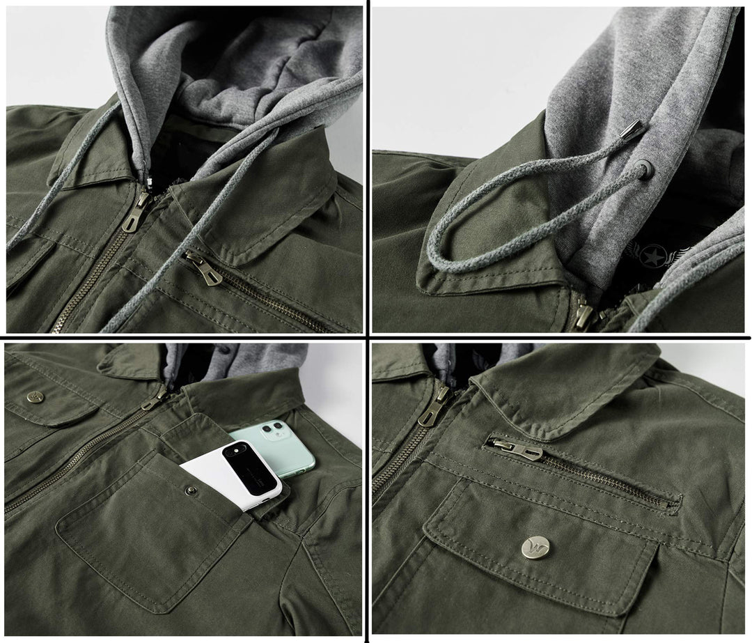 Herren vielseitige Übergangsjacke mit integrierter Kapuze und praktischen Taschen Echoarchiv