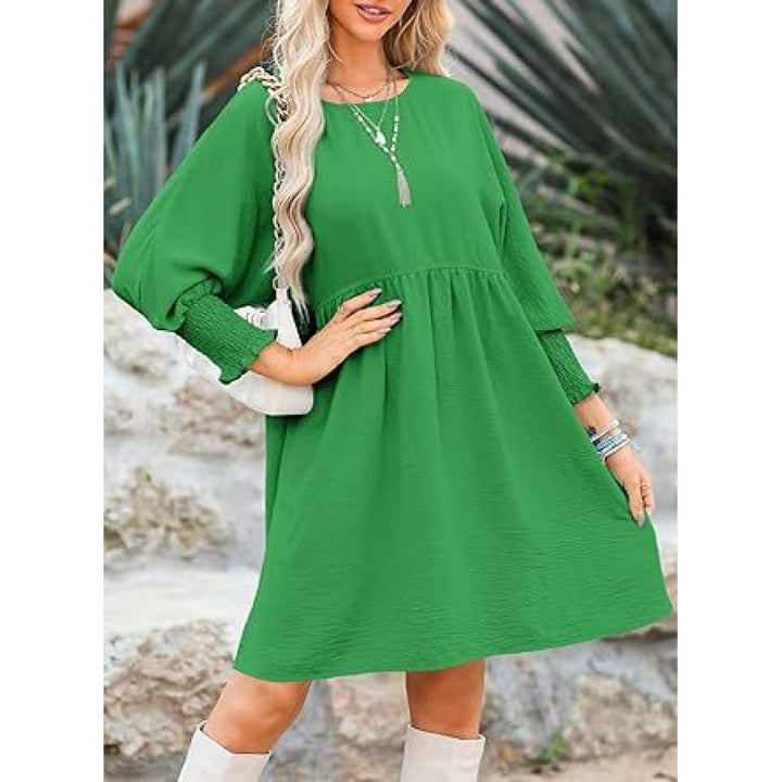 Damen Lockeres Babydoll-Kleid mit Ballonärmeln und geraffter Taille Echo Archiv