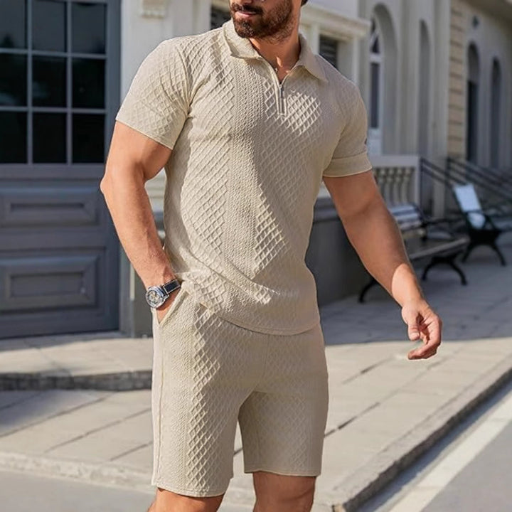Herren Sportliches Kurzarm-Set mit Reißverschluss und Strickmuster Echoarchiv
