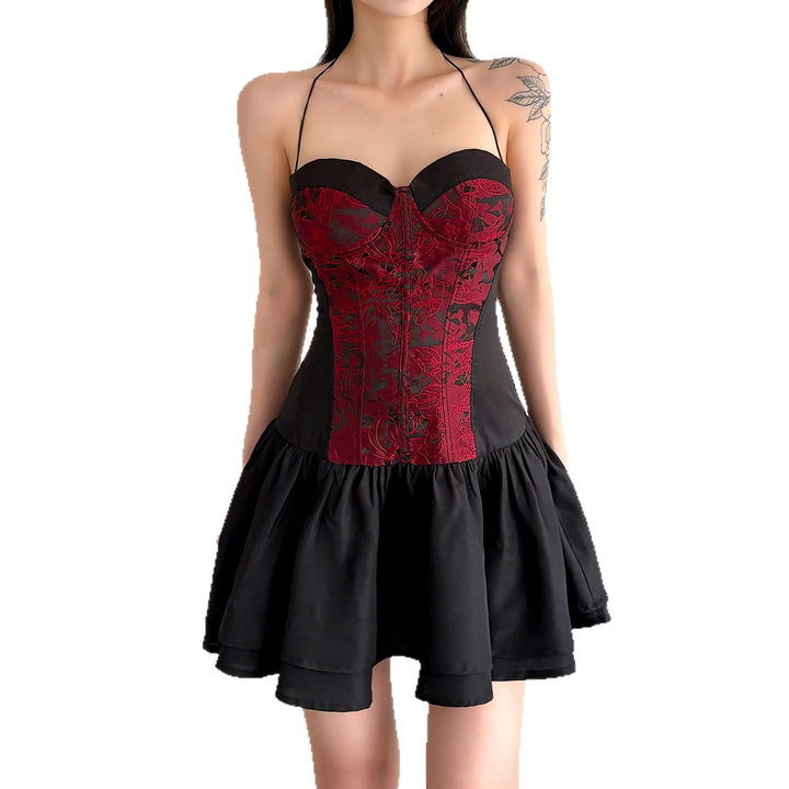 Damen Trägerkleid mit Corsagen-Design und voluminösem Rock Echo Archiv