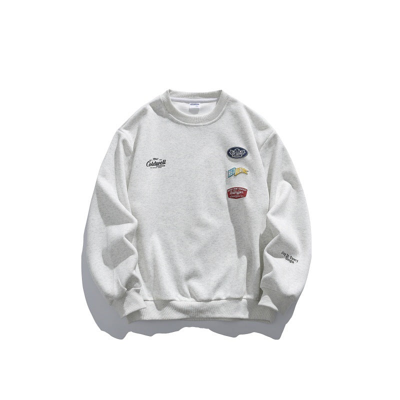 Unisex Oversize-Pullover mit Rundhalsausschnitt, Badge-Applikationen und gerippten Bündchen Echoarchiv