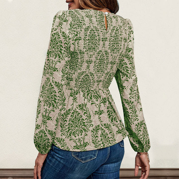 Damen Gerafftes Smock-Blusenshirt mit Peplum und voluminösen Puffärmeln Echoarchiv