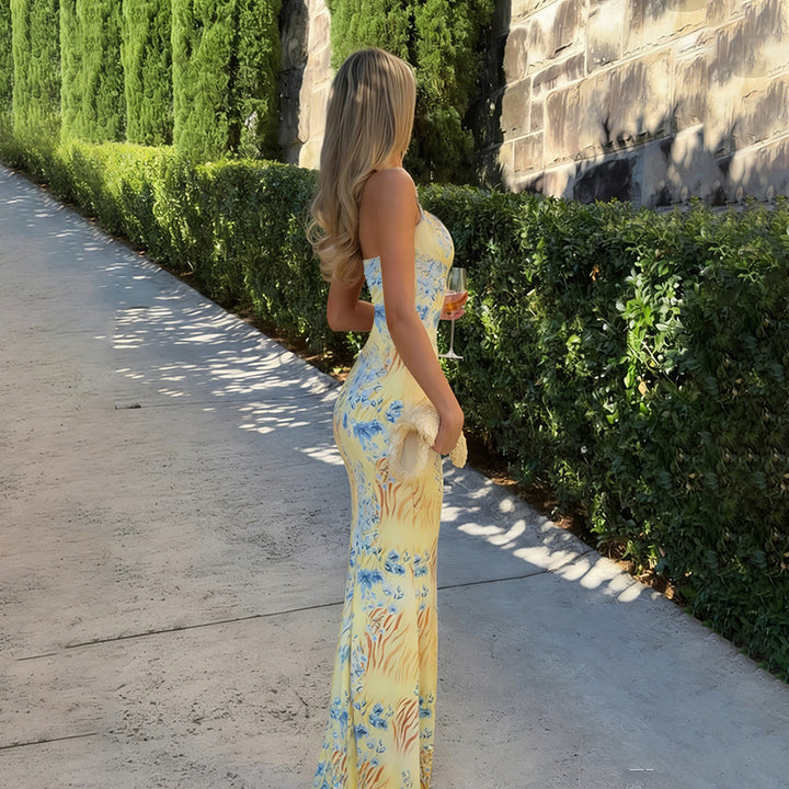 Damen figurbetontes Maxikleid mit floralem Muster und sexy Schlitz Echo Archiv