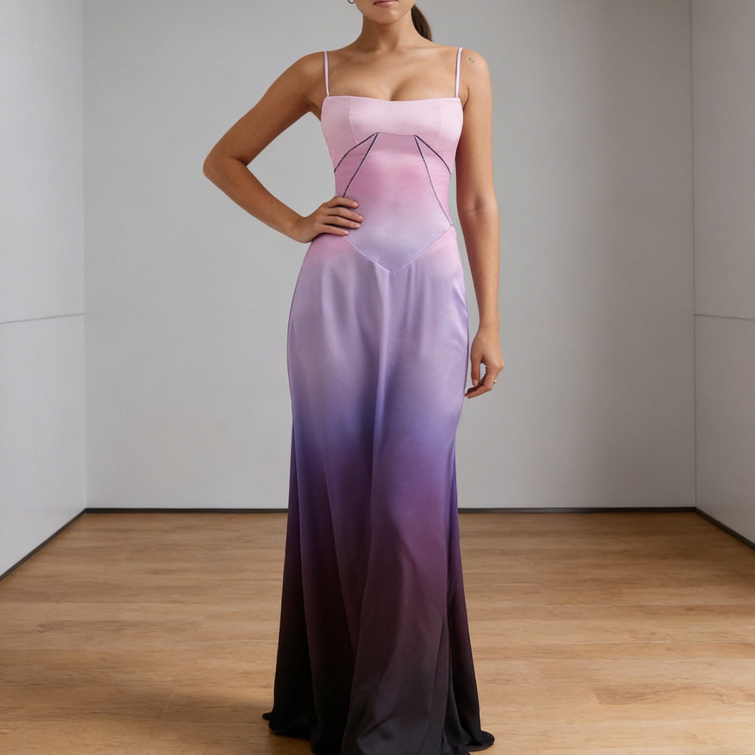 Damen Elegantes Abendkleid mit floralem Oberteil und schmalen Spaghetti-Trägern Echo Archiv