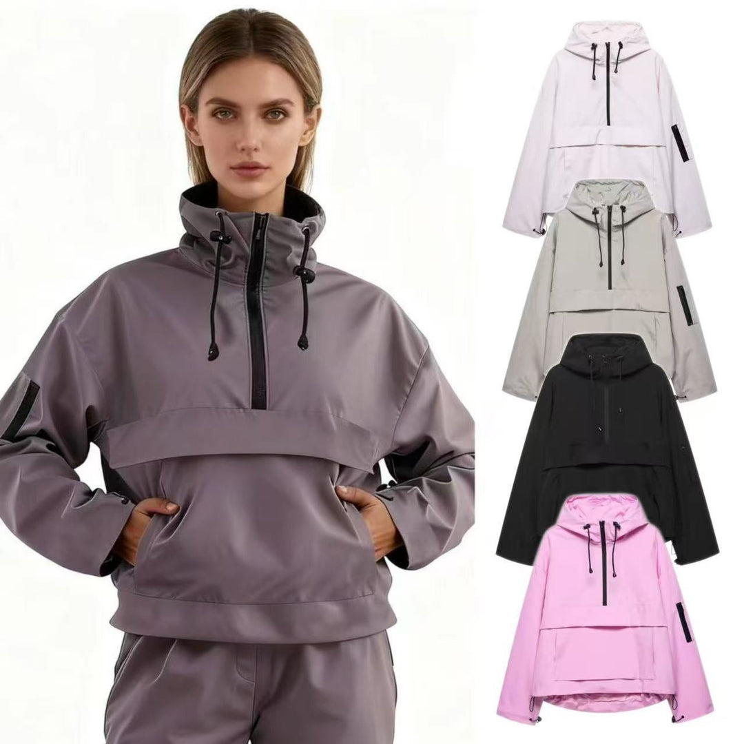 Damen nan winddichter Oversize Anorak mit Halbzip, Kängurutasche und verstellbarer Kapuze Echo Archiv