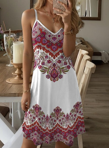 Damen Spaghetti-Träger Kleid mit stilvollem Paisleymuster und A-Linien Schnitt Echo Archiv