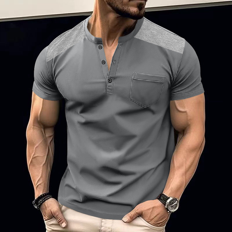 Herren Kurzarm-Hemd mit modischem Henley-Ausschnitt und praktischen Brusttasche Echoarchiv