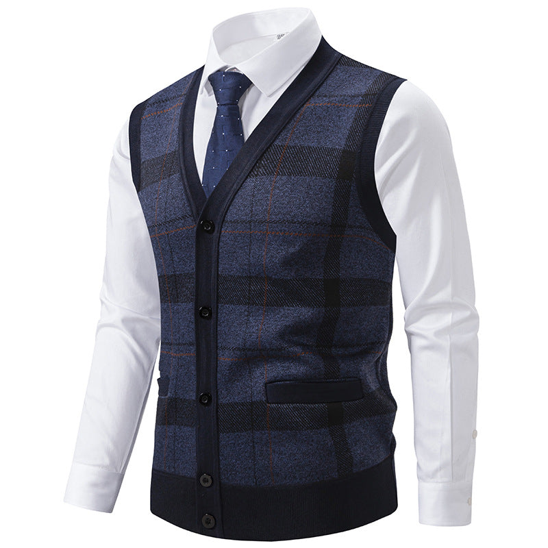 Herren elegante Strickjacke mit modernem Karomuster Echoarchiv