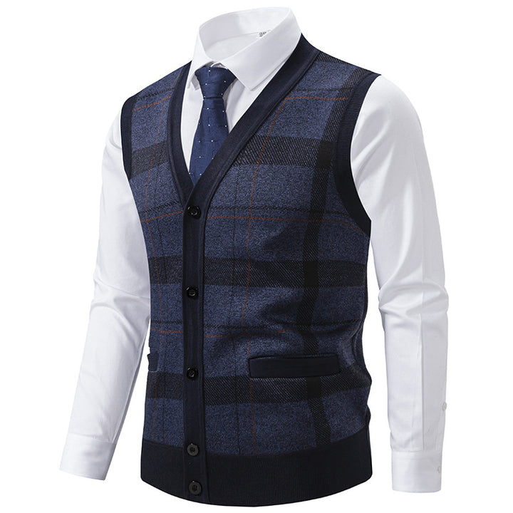 Herren elegante Strickjacke mit modernem Karomuster Echoarchiv