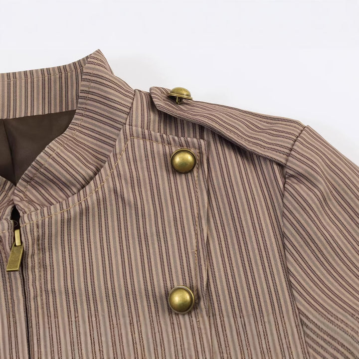 Damen Cropped-Militärjacke im Nadelstreifen mit Stehkragen, Epauletten und dekorativen Messingknöpfen Echoarchiv