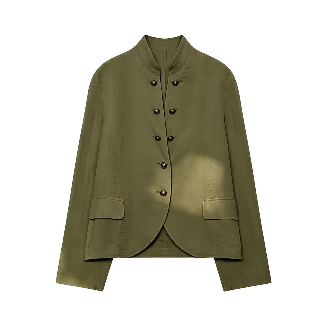 Damen Kurzblazer im Military-Stil mit Stehkragen und dekorativen Metallknöpfen Echo Archiv