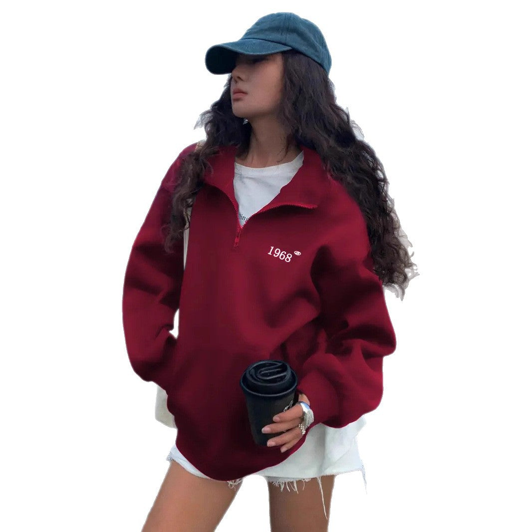 Damen nan oversized Halbzip-Sweatshirt mit hohem Stehkragen, Kängurutasche und lässigem Oversize-Schnitt Echo Archiv