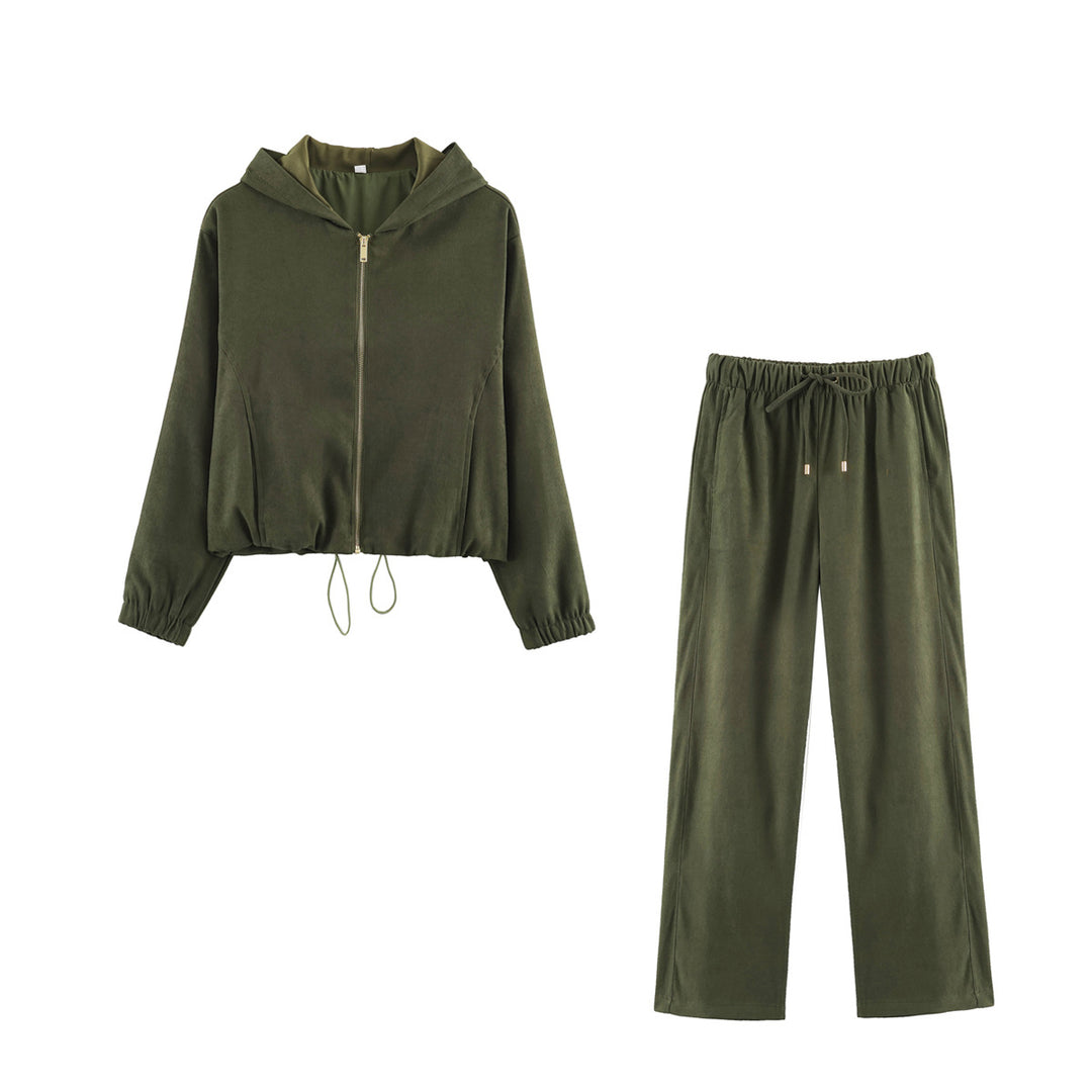 Damen Jersey‑Zweiteiler mit kurzer Kapuzenjacke, Kordelzug und gerader Komforthose Echo Archiv