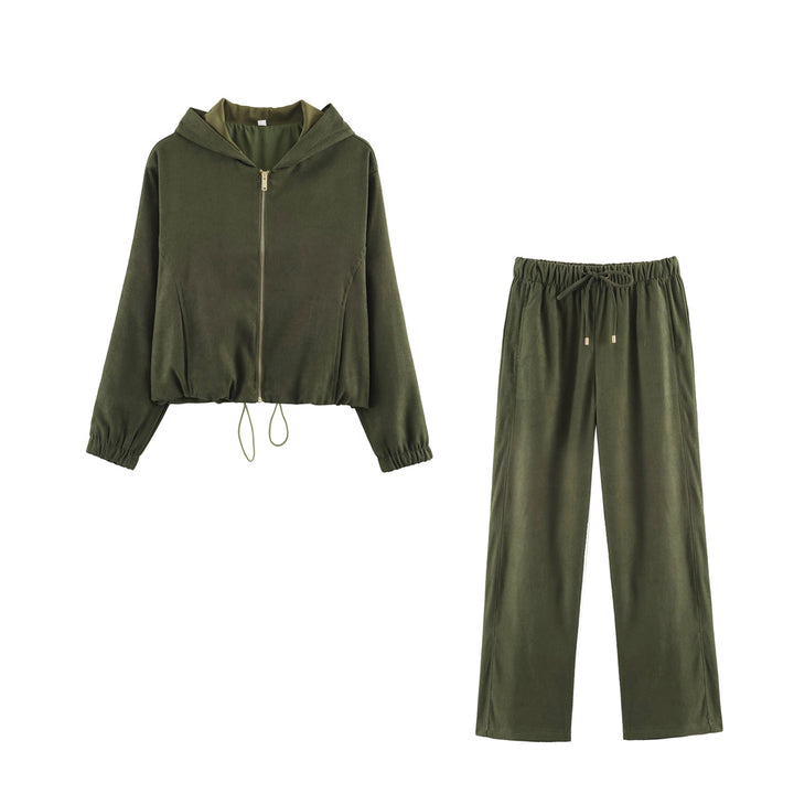 Damen Jersey‑Zweiteiler mit kurzer Kapuzenjacke, Kordelzug und gerader Komforthose Echo Archiv