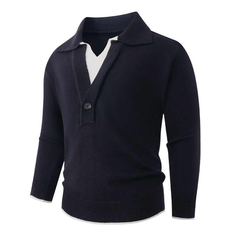 Herren Feinstrick-Pullover mit Polokragen und Ein-Knopf-Halbblende Echo Archiv