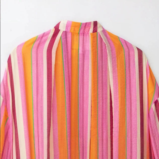Damen Leichte gestreifte Cropped‑Bomberjacke mit Ballonärmeln und Reißverschluss Echo Archiv