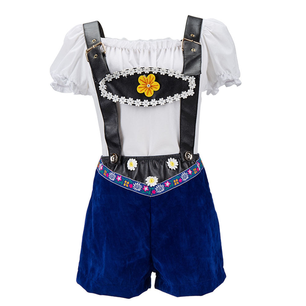Damen nan verspieltes Latzshorts-Set mit Carmenbluse, verstellbaren Trägern und Blumenapplikation Echo Archiv