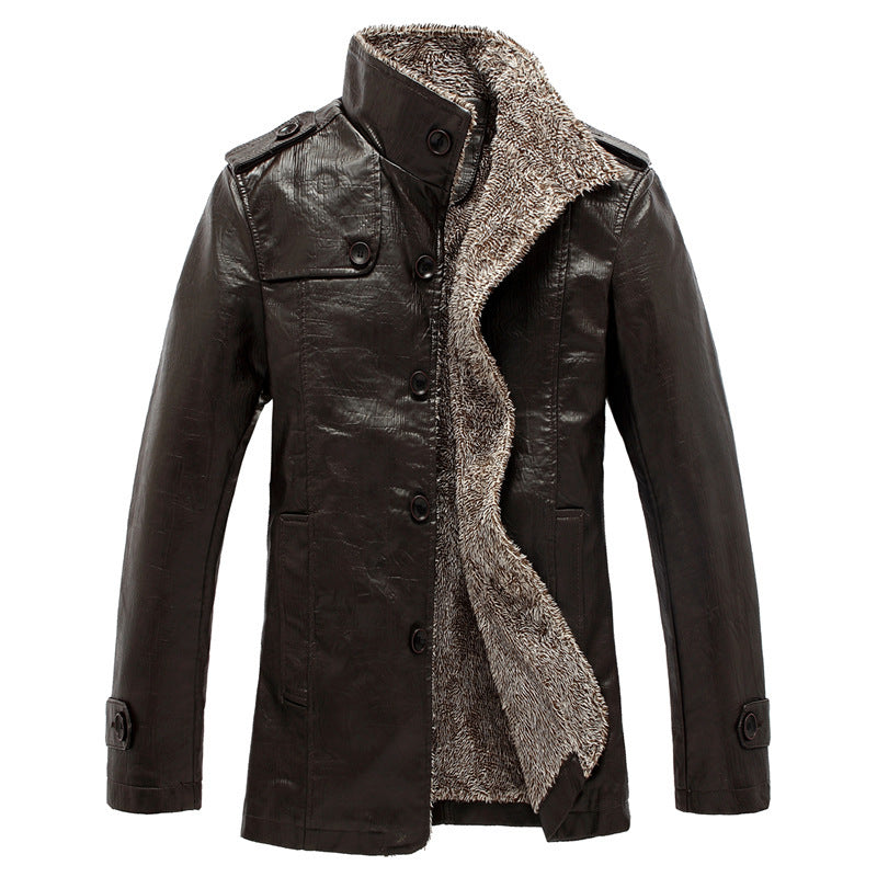 Herren schlanke Kunstleder-Motojacke mit Stehkragen, ergonomischer Nahtführung und leichter Thermofütterung Echoarchiv