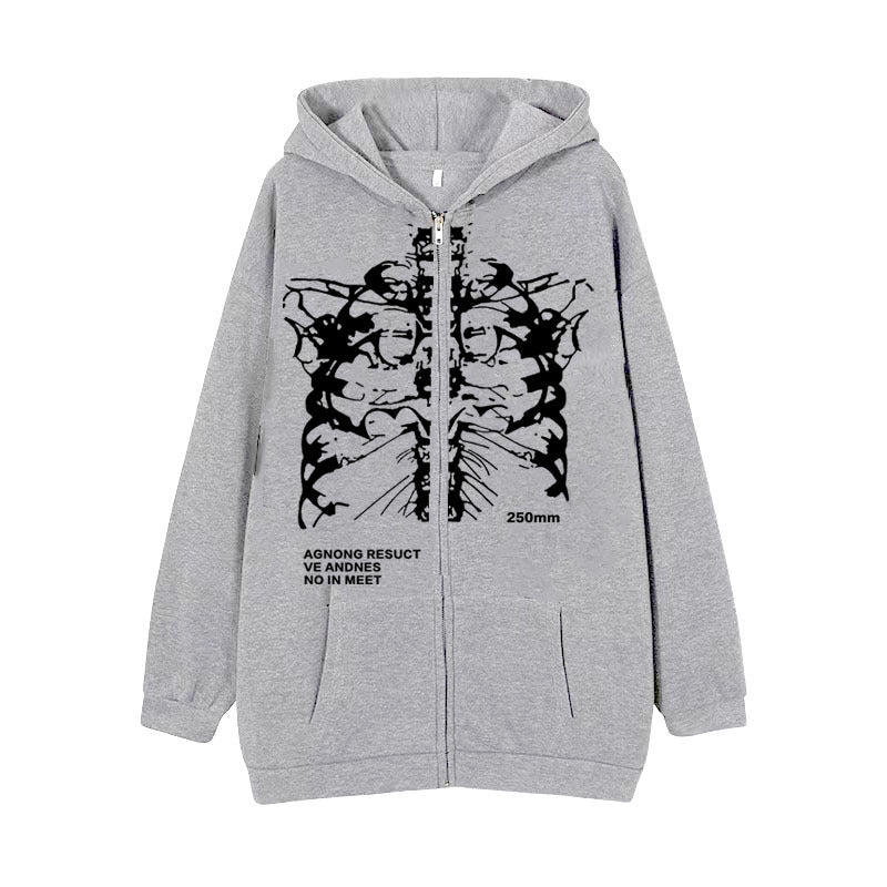 Damen Kapuzenjacke mit durchgehendem Reißverschluss und Rippenherz-Print – Auréline