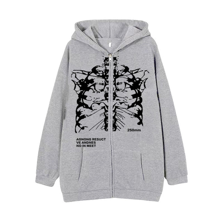 Damen Kapuzenjacke mit durchgehendem Reißverschluss und Rippenherz-Print – Auréline
