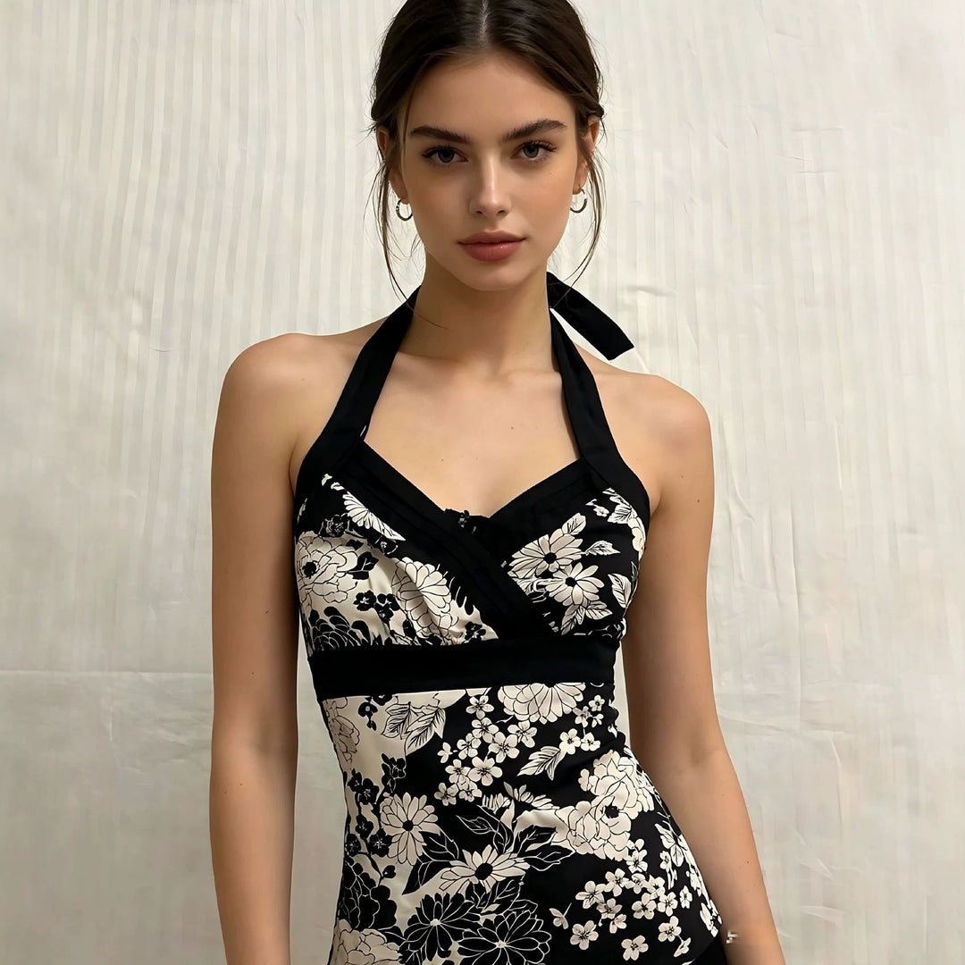 Damen elegantes Haltertop mit floralem Design Echo Archiv