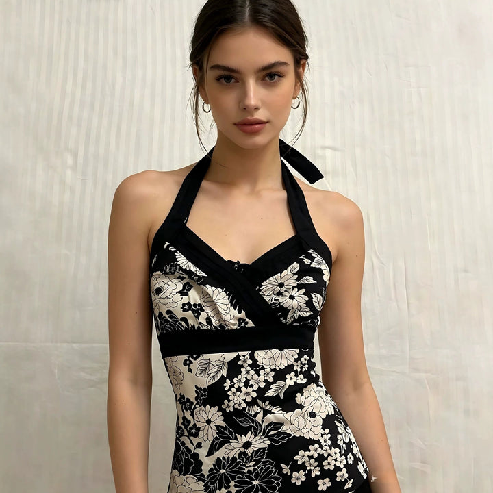 Damen elegantes Haltertop mit floralem Design Echo Archiv