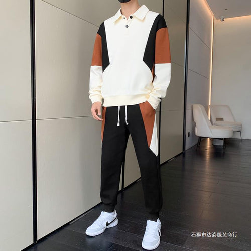 Herren Zweiteiliges Colorblock-Trainingsset mit Polokragen & konischer Jogginghose Echoarchiv