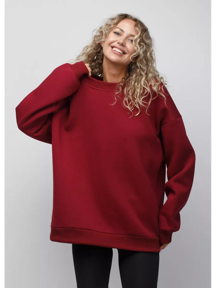 Damen oversized Sweatshirt mit Rundhalsausschnitt, French-Terry Innenfutter und überschnittener Schulter – Avérine