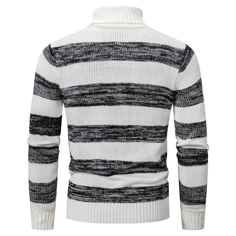 Herren hochwertiger Rollkragenpullover mit auffälligem Streifenmuster Echoarchiv