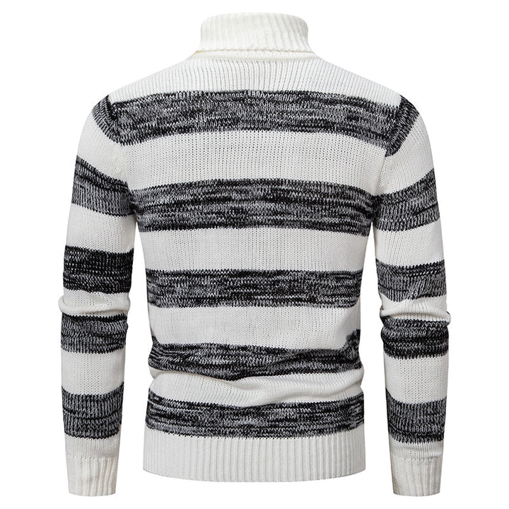 Herren hochwertiger Rollkragenpullover mit auffälligem Streifenmuster Echoarchiv