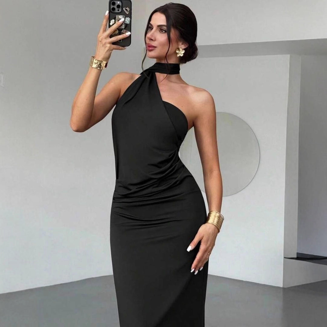 Damen Elegantes Langarm-Minikleid mit drapierter Silhouette und schickem Stehkragen Echo Archiv