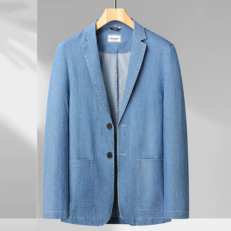 Herren Leichter Jeansblazer im Casual-Sakko-Stil, ungefüttert mit aufgesetzten Taschen Echo Archiv