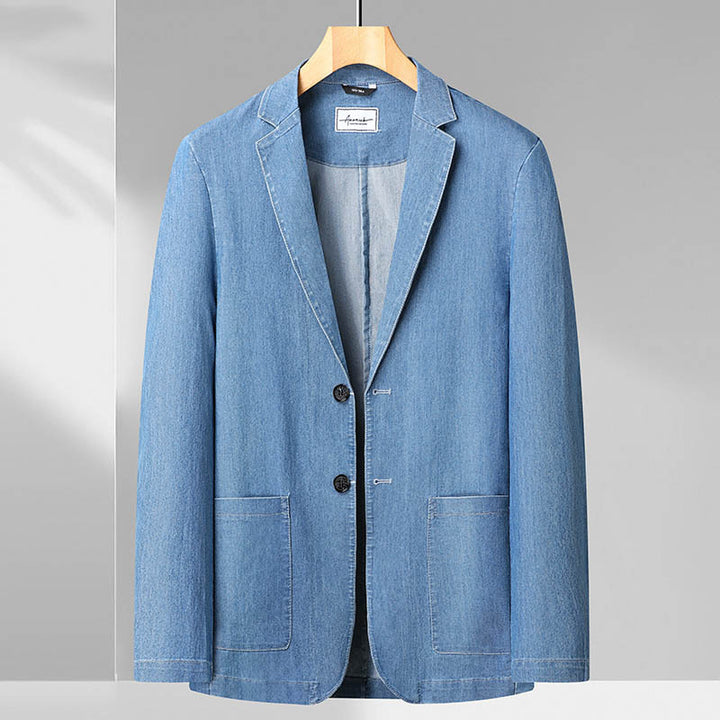 Herren Leichter Jeansblazer im Casual-Sakko-Stil, ungefüttert mit aufgesetzten Taschen Echo Archiv