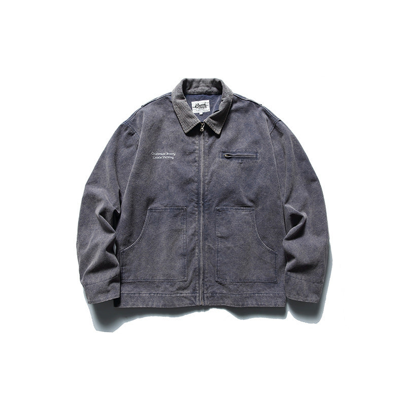 Herren Boxy-Worker-Jacke aus gewaschenem Canvas mit Cordkragen und Reißverschluss Echo Archiv