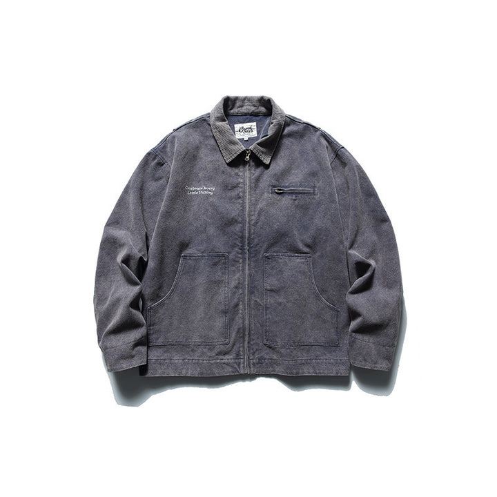 Herren Boxy-Worker-Jacke aus gewaschenem Canvas mit Cordkragen und Reißverschluss Echo Archiv