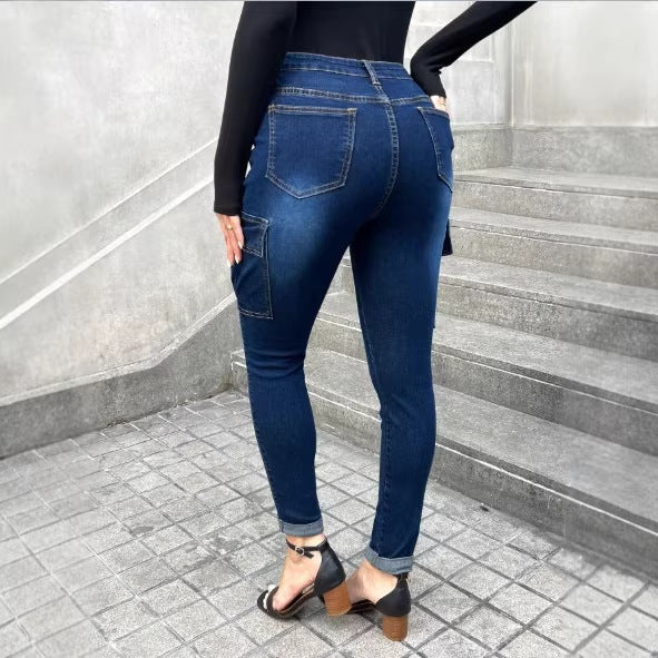 Damen Taillenformende Slim-Cargo-Jeans mit dekorischer Knopfleiste Echo Archiv