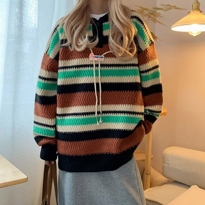 Herren lässige Strickjacke mit stylischem Kragen und kontrastierenden Streifen Echoarchiv
