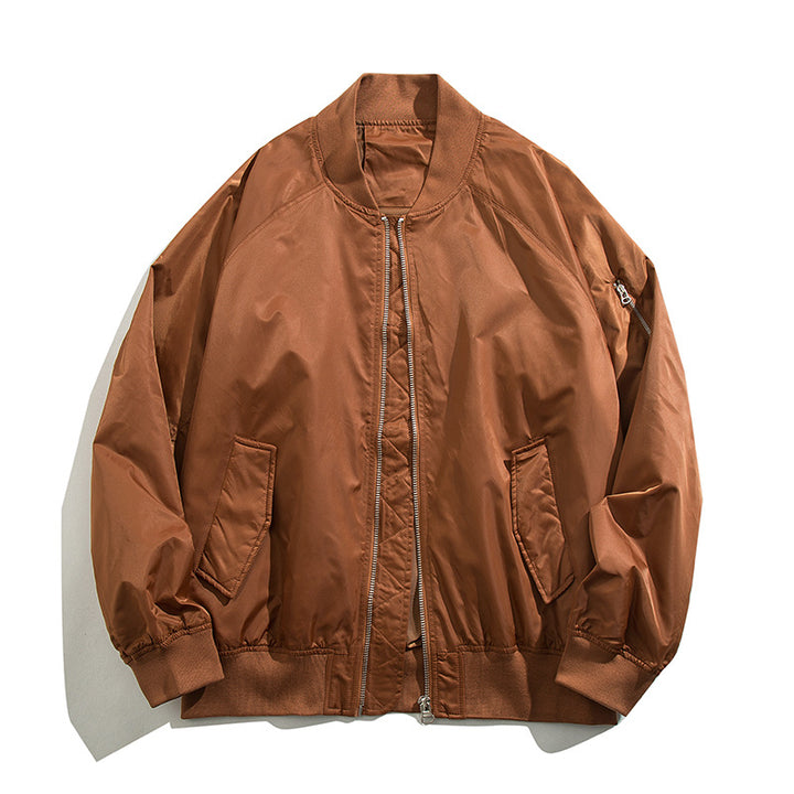 Men's relaxed nylon zip-front bomber jacket with raglan sleeves and angled flap hand pockets – Brevano