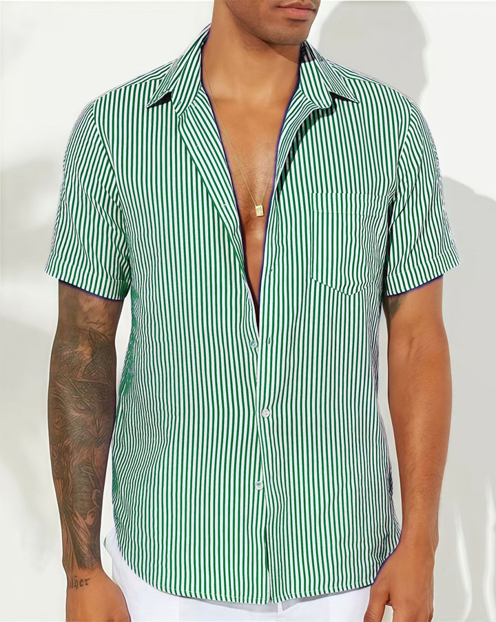 Herren Freizeit gestreiftes kurzärmeliges Button-Up Hemd Echoarchiv