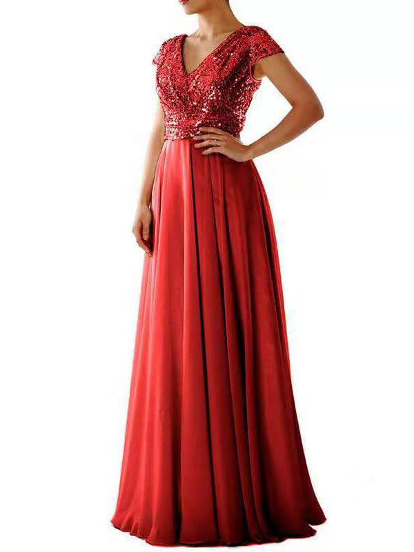 Echoarchiv | Damen Kleider V-Ausschnitt Paillette Chiffon Paneel Maxi Kleid