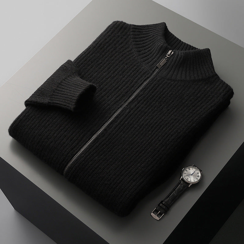 Herren Strickpullover mit modernem Reißverschluss und feiner Rippstruktur Echoarchiv