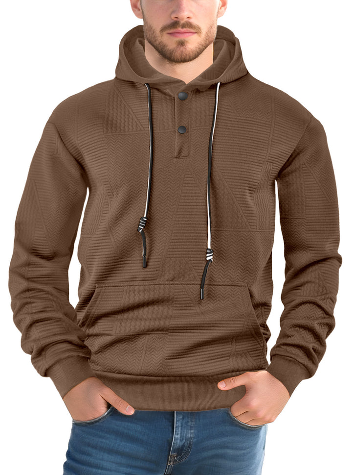 Herren Texturierter Kapuzenpullover mit gesteppter Patchstruktur und Druckknopfleiste Echoarchiv