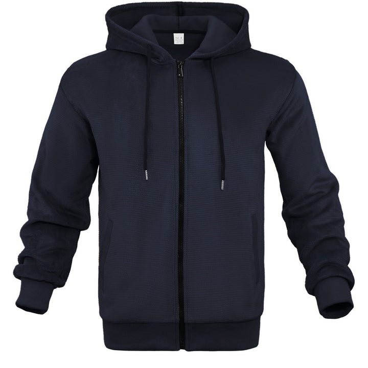 Herren Strukturiertes Kapuzen-Sweatshirt mit Vollzip, Seitentaschen und Rippbündchen Echoarchiv