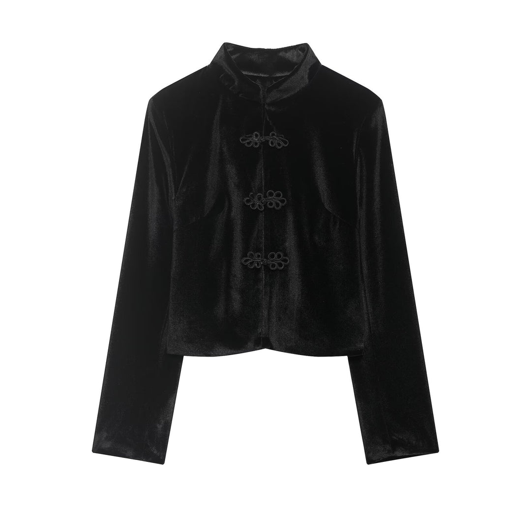 Damen Kurze Blazerjacke mit Stehkragen und Knotenverschlüssen Echo Archiv