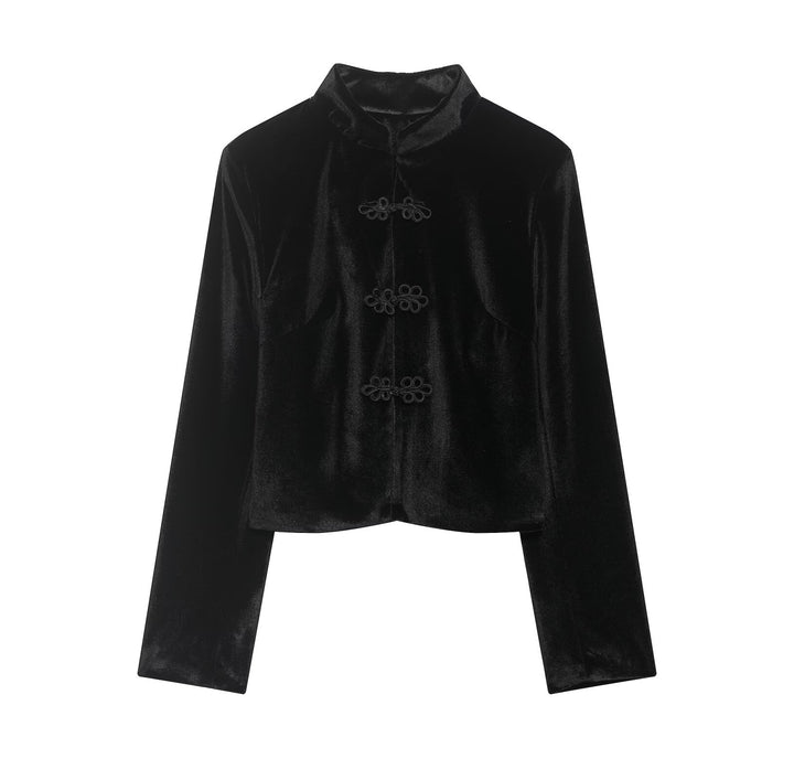 Damen Kurze Blazerjacke mit Stehkragen und Knotenverschlüssen Echo Archiv